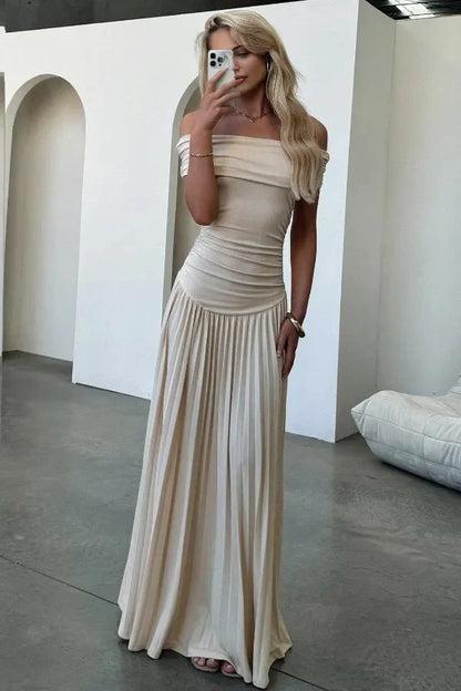 Kamara Off Shoulder Pleated Maxi Dress