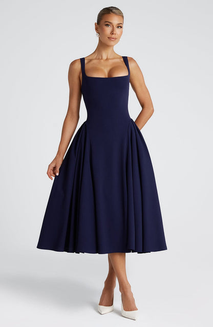 Alessia - Crepe Godet Midi Dress
