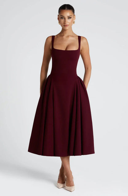 Alessia - Crepe Godet Midi Dress