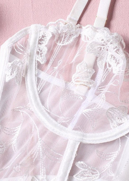 Celeste – Sheer White Lace Corset Lingerie Set