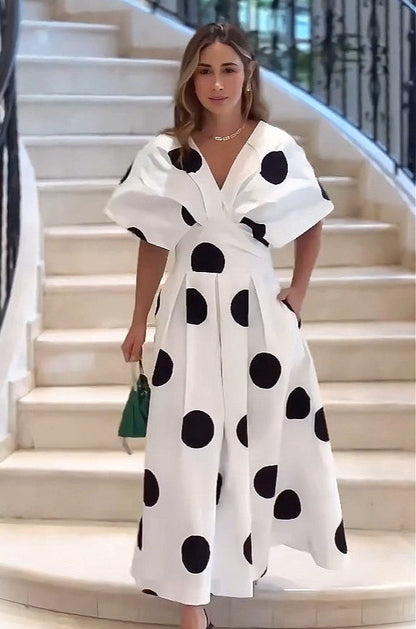 Polka Dot Puff Sleeve Maxi Dress