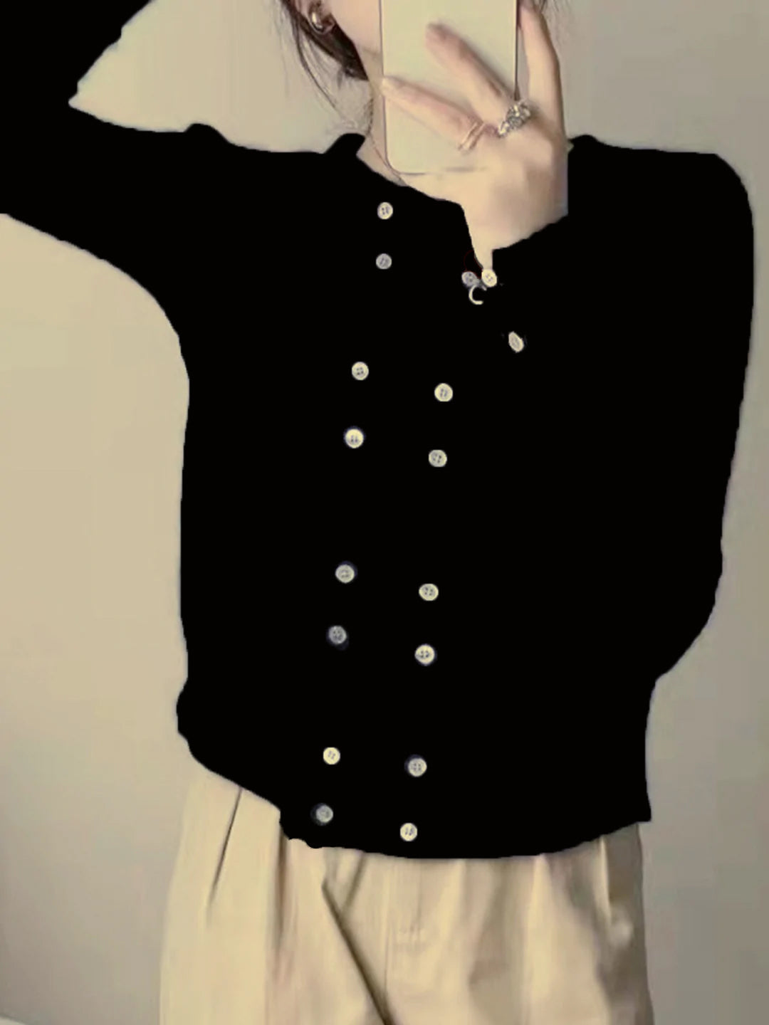 Alena French Style Double-breasted Knitted Cardigan-Blue