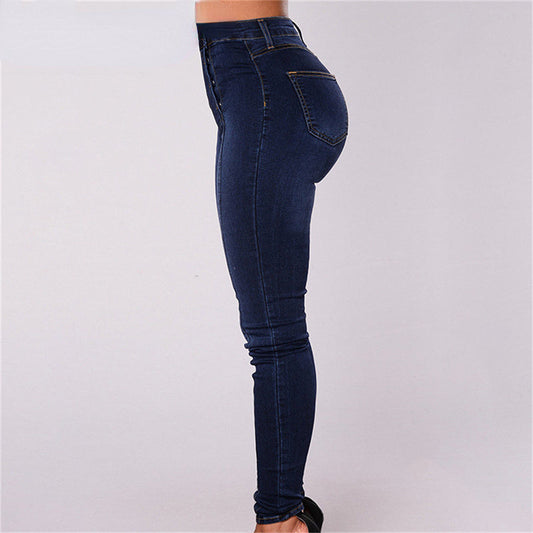 DressBetty - Vintage Skinny Double-Breasted High Waist Pencil Jeans Slim Fit Stretch Denim Pants Full Length Denim Tight