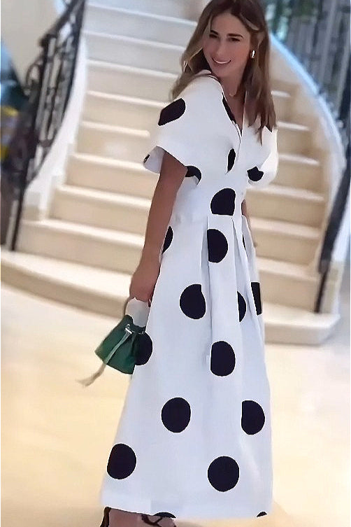 Polka Dot Puff Sleeve Maxi Dress