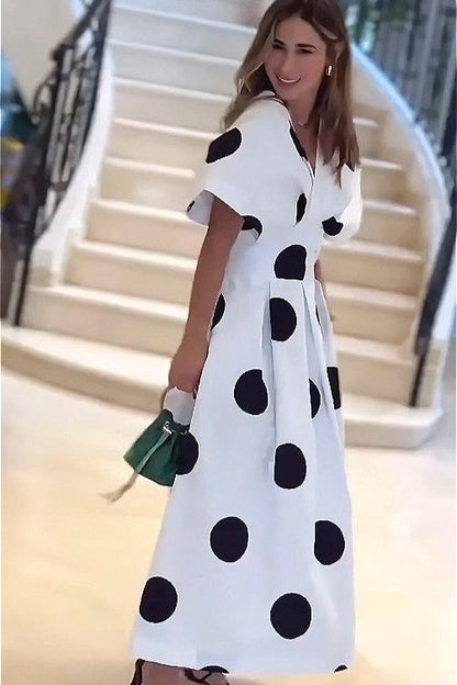 Polka Dot Puff Sleeve Maxi Dress