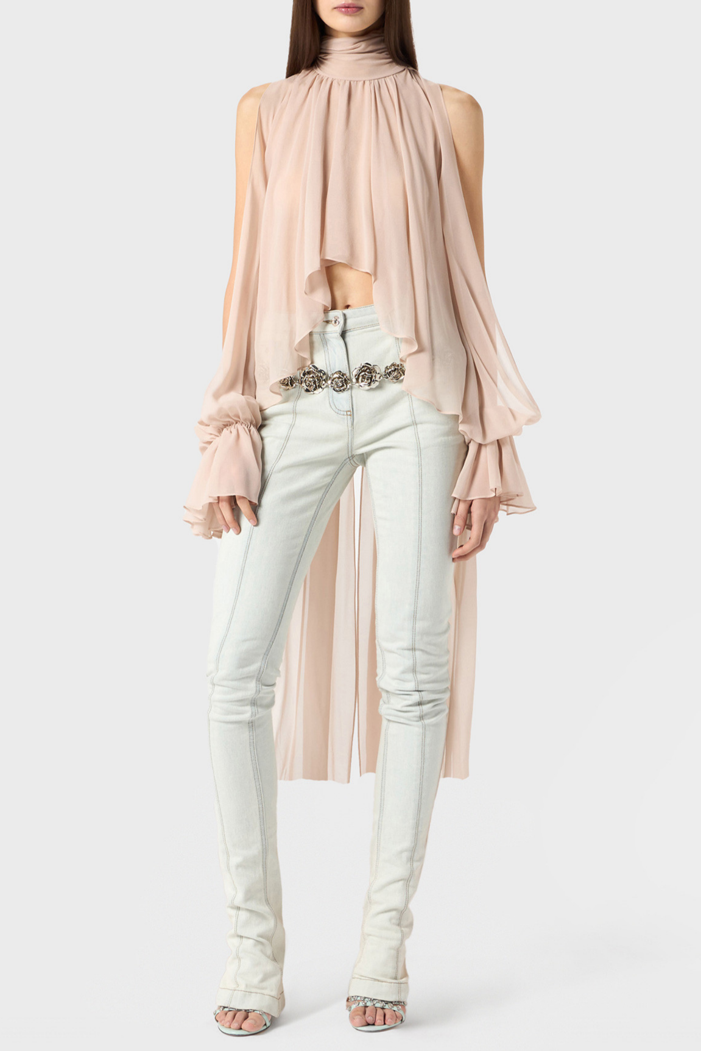 Mistee Asymmetric Slit-sleeve Blouse - Pink