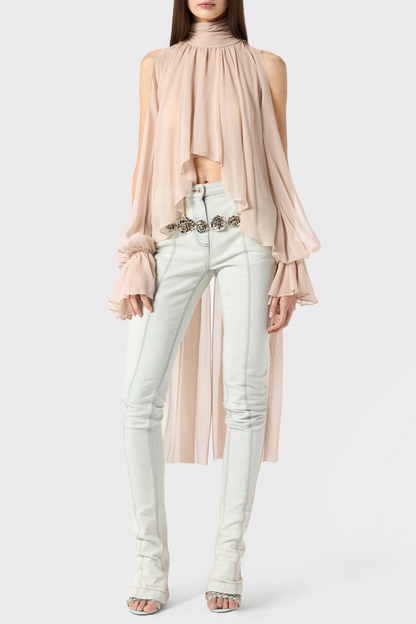 Mistee Asymmetric Slit-sleeve Blouse - Pink