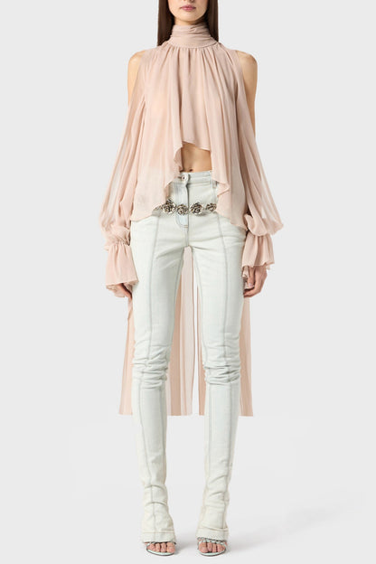 Mistee Asymmetric Slit-sleeve Blouse - Pink