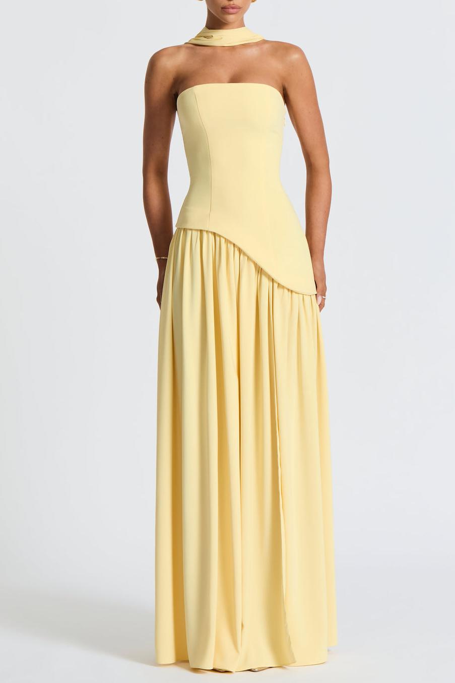 Miloni Strapless Split Maxi Dress - Yellow