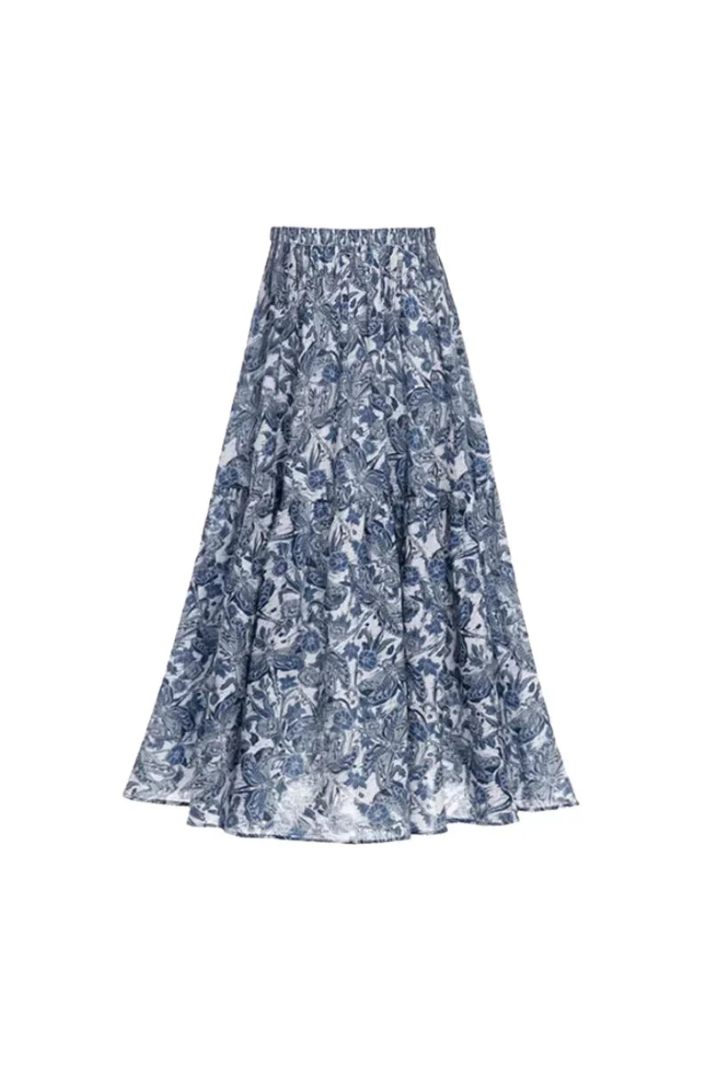 Blue Dragonfly Ruffle Skirt Swimsuit Set