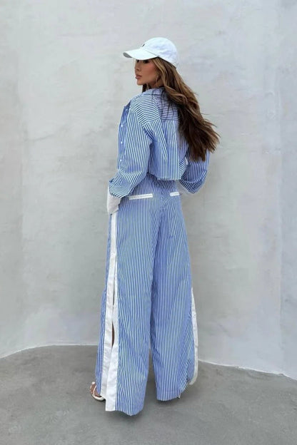 Chic Striped Lounge Pants Set
