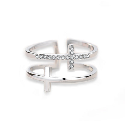 Dual Cross Zircon Ring - Minimalist Copper Band