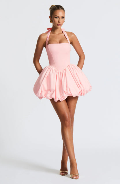 Georgia - Bubble Hem Halter Mini Dress