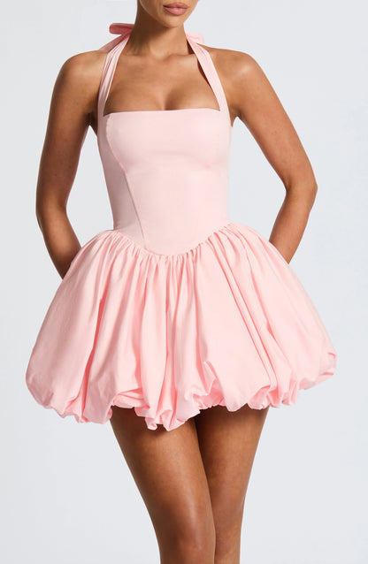 Georgia - Bubble Hem Halter Mini Dress