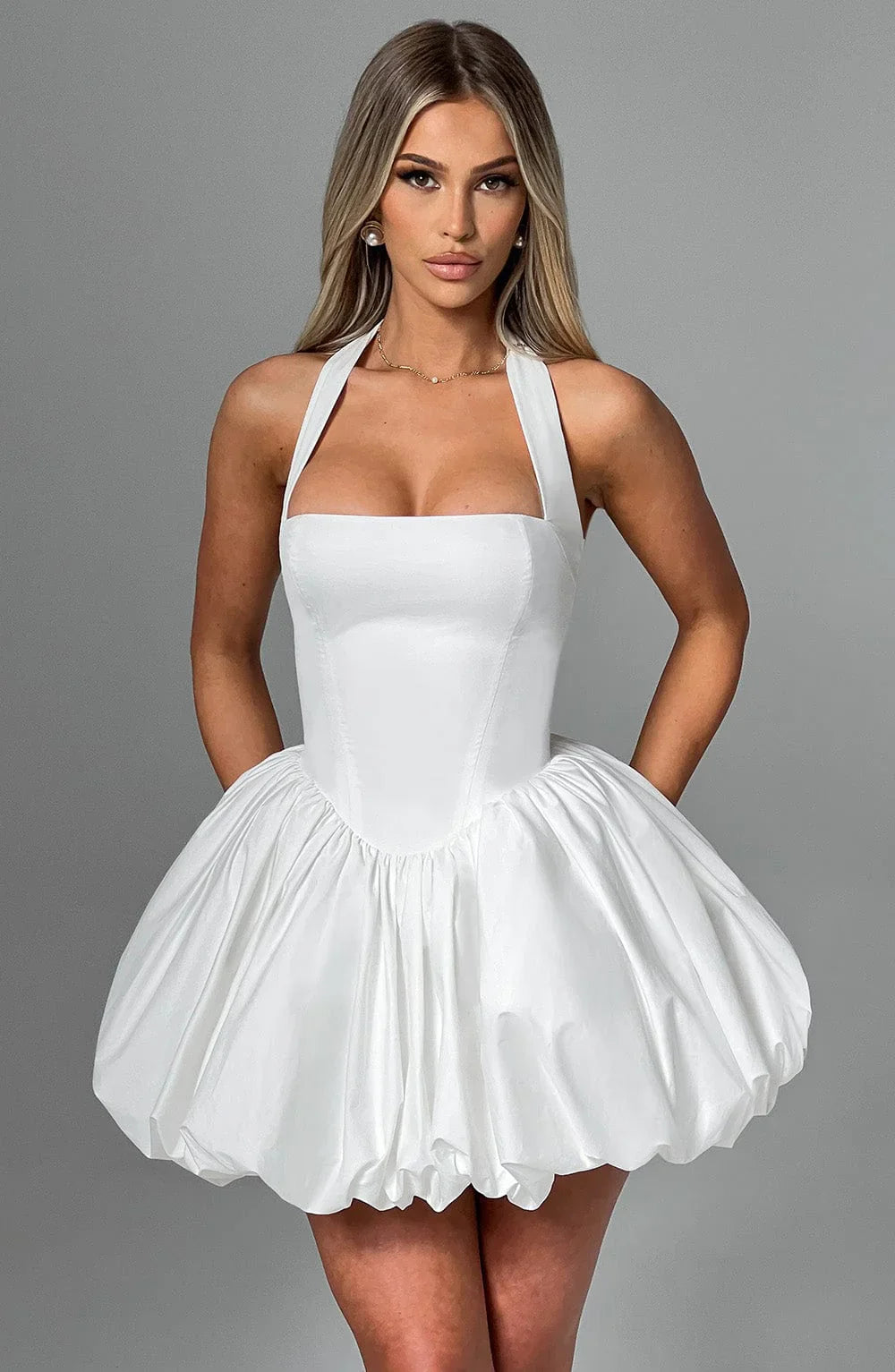 Georgia - Bubble Hem Halter Mini Dress