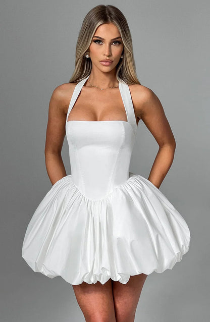 Georgia - Bubble Hem Halter Mini Dress