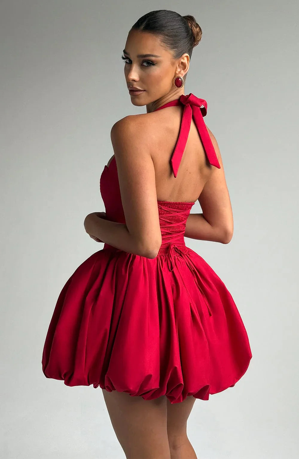Georgia - Bubble Hem Halter Mini Dress