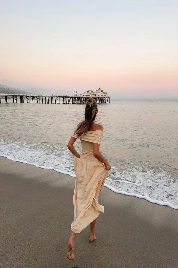 Kamara Off Shoulder Pleated Maxi Dress