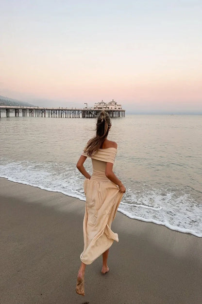Kamara Off Shoulder Pleated Maxi Dress