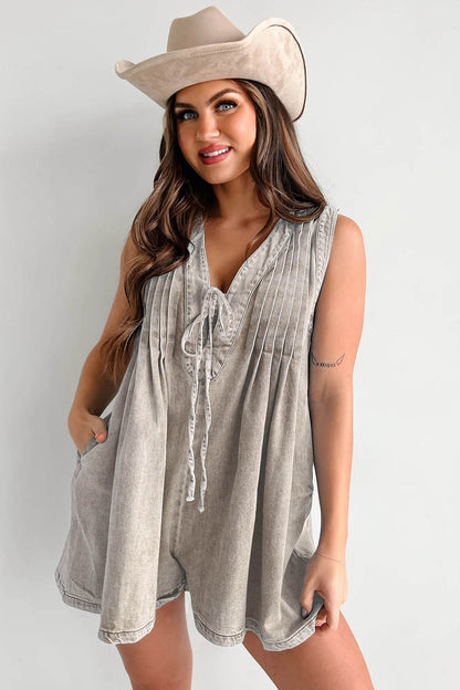 Abbey™ | Light Denim Romper with Tie Closure