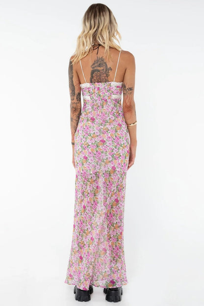 Pink Floral Slip  Maxi  Dress