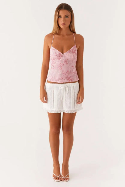 Backless Embroidered Top