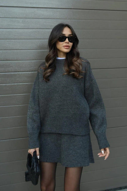 College Style Knitted Short Skirt Sets