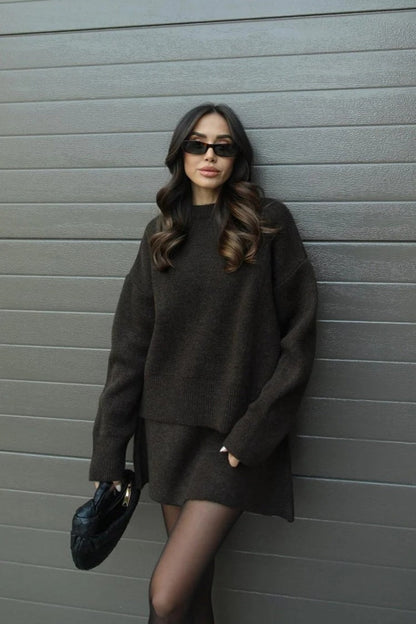 College Style Knitted Short Skirt Sets
