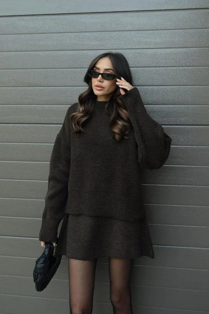 College Style Knitted Short Skirt Sets