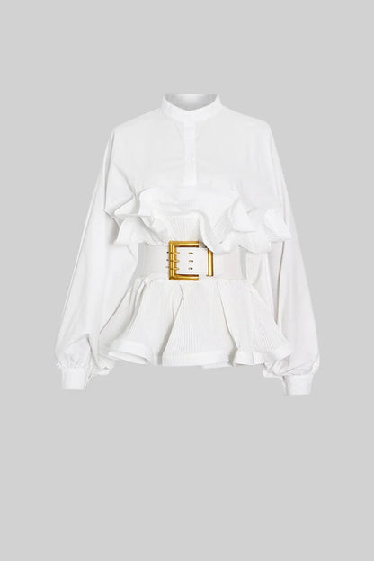 Ruffled Belted Shirt Top