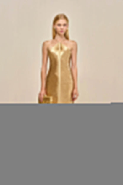 Tassel Back Slit Halterneck Midi Dress
