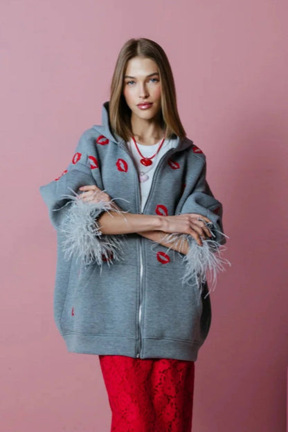 American Embroidered Kiss Feather Jacket