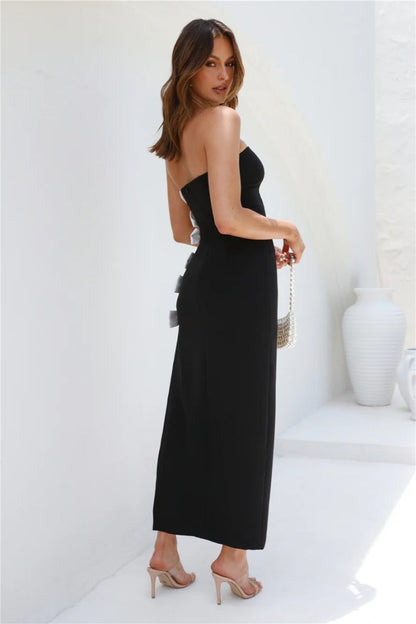 Velvet Bow Detail Maxi Dress in Jet Black