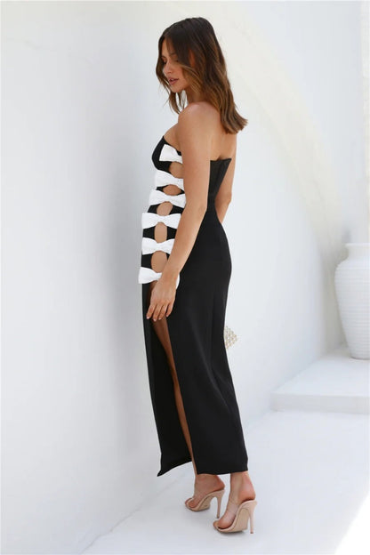 Velvet Bow Detail Maxi Dress in Jet Black