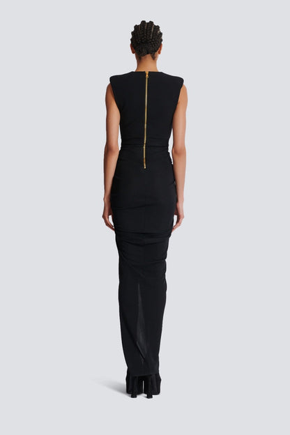 Faux-Button Draped Maxi Dress