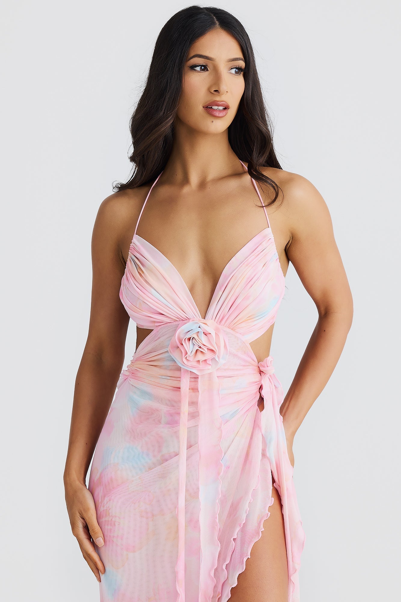 Vera - Sheer Rosette Maxi Dress