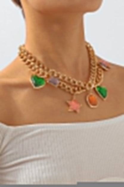 Metallic Vintage Gem Pendant Necklace