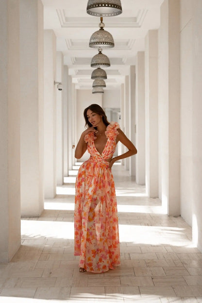 Solara - Chiffon Cutout Maxi Dress