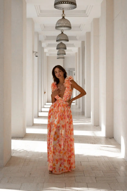 Solara - Chiffon Cutout Maxi Dress