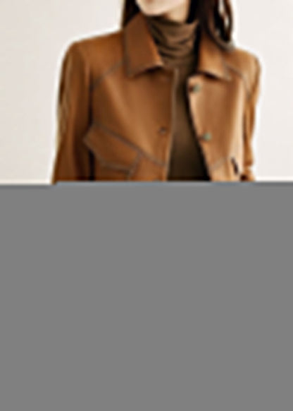 Sienna Faux Leather Jacket – Cropped Button-Up in Caramel Brown