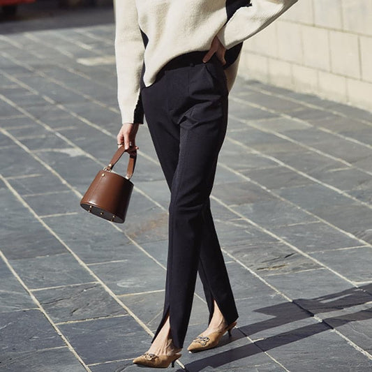 DressBetty - Spring New Ladies Black Pencil Pants bottom split Casual Pants Simple slim Elastic long Trousers For Women