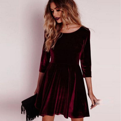DressBetty - Women Swing Hem Velvet Long Sleeve Slim Dress