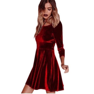 DressBetty - Women Swing Hem Velvet Long Sleeve Slim Dress