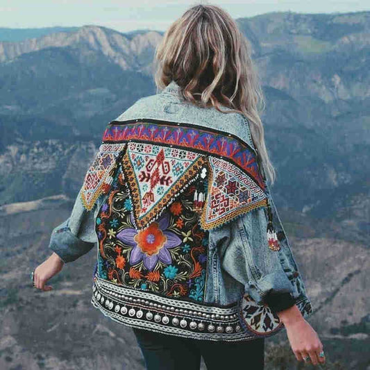 DressBetty - Boho Denim  Floral Appliques Embroidery Vintage Coat