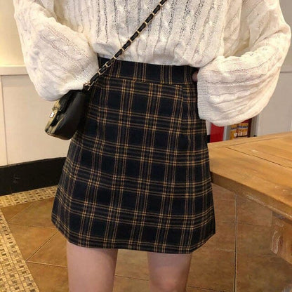 DressBetty - Women High Waist Retro Plaid Skirts