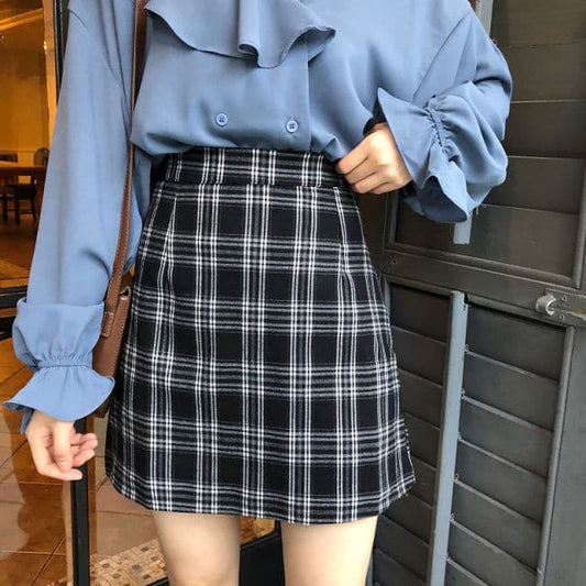 DressBetty - Women High Waist Retro Plaid Skirts