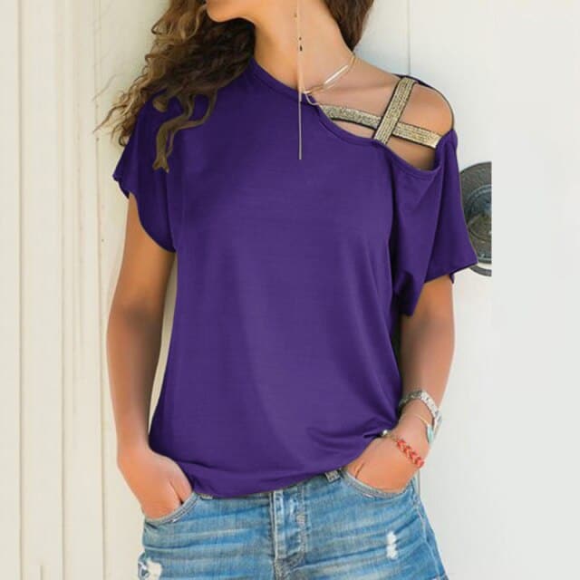 DressBetty - Skew Neck Irregular Criss Cross T-shirt