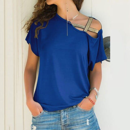 DressBetty - Skew Neck Irregular Criss Cross T-shirt