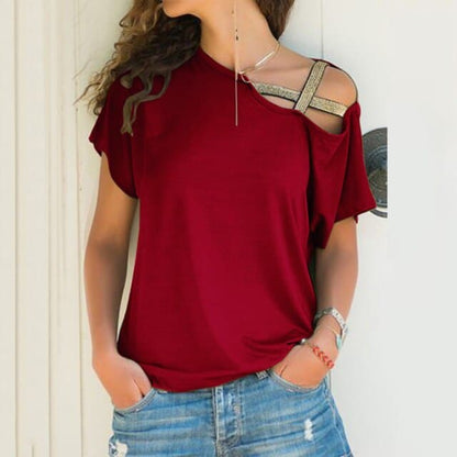 DressBetty - Skew Neck Irregular Criss Cross T-shirt