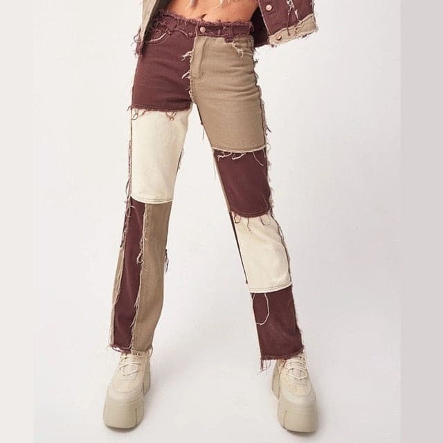 DressBetty - Women Striped Patchwork Jeans